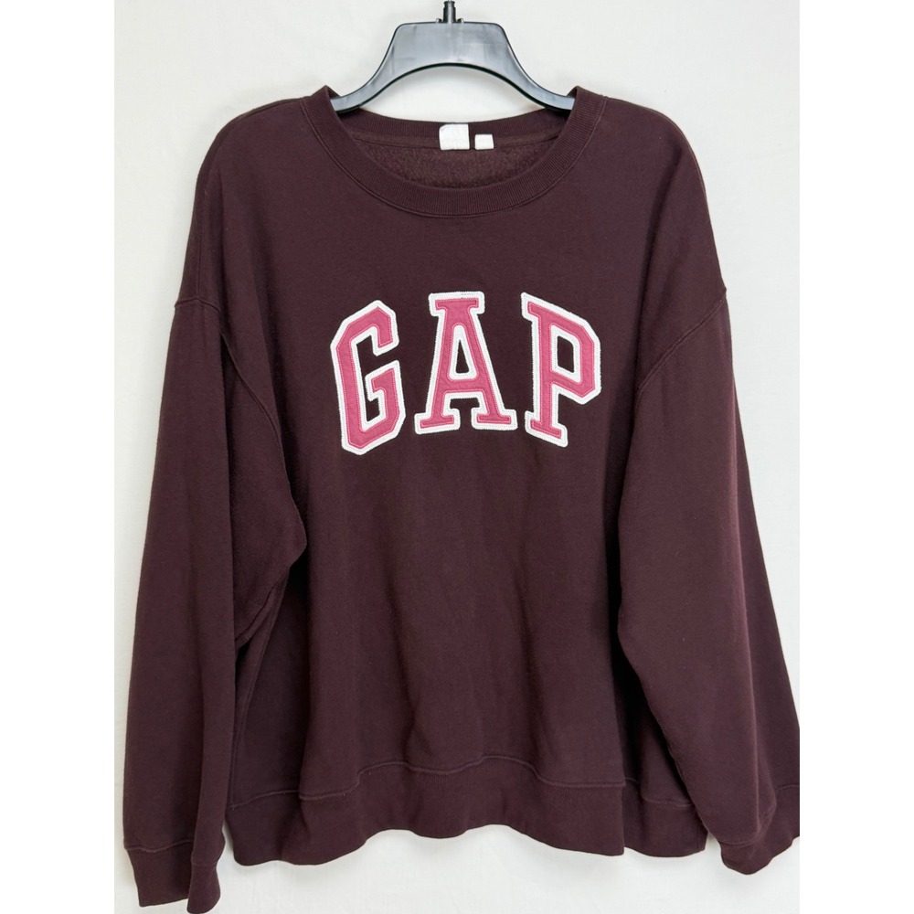 Gap Women 77% Cotton Sweatshirt XL Burgundy Pink Logo Pullover Crewneck